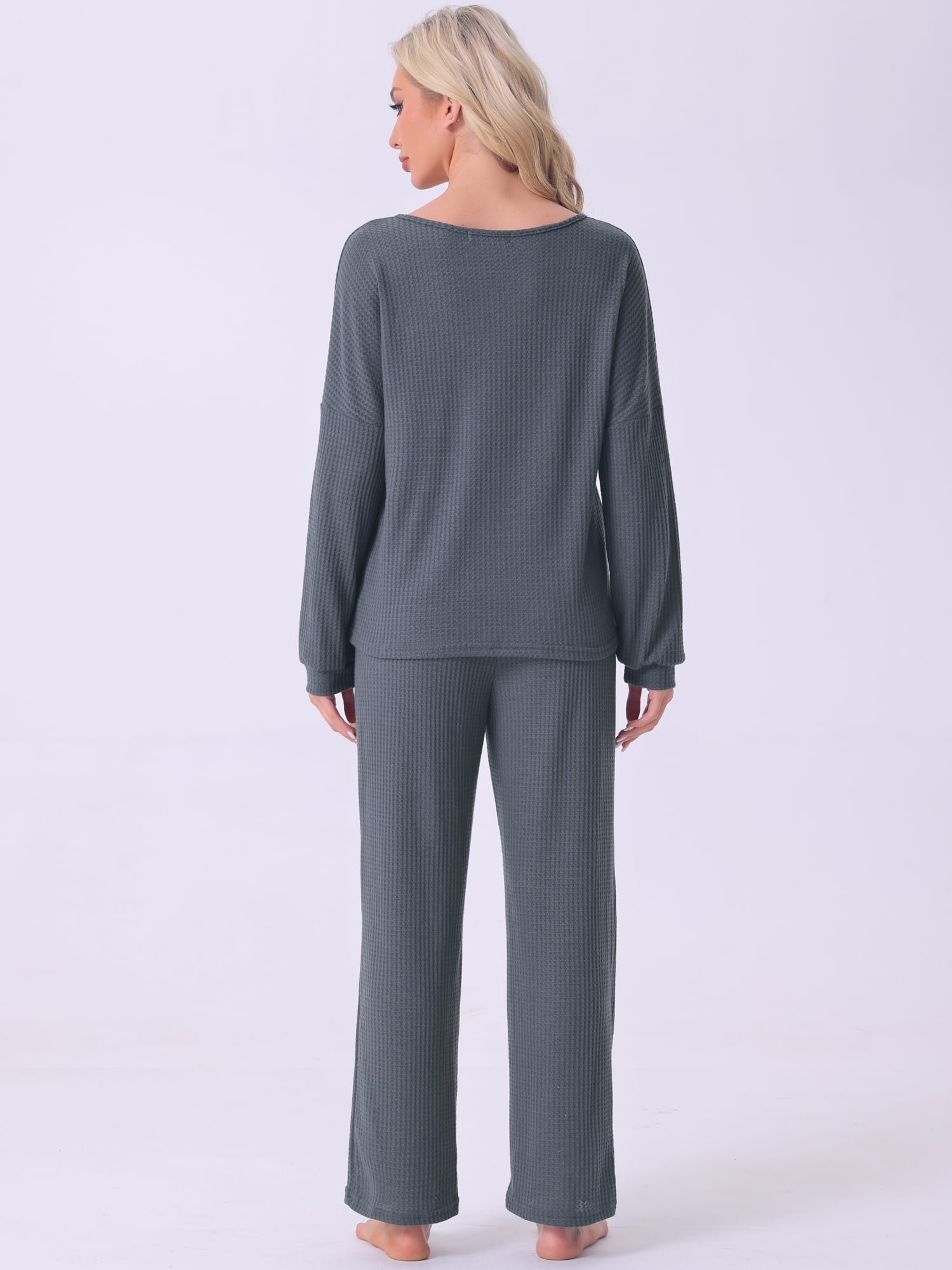 DARING DIVA Women's Pajama Set Waffle Knit Lounge Long Sleeve XL Dark Gray