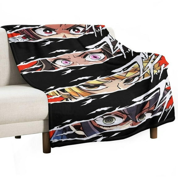 Demon Blanket Slayer Flannel Throw Blankets Soft Pile Cozy Plush Throw Blanket for All Seasons, 3D Printed Warm Blanket for Sofa Beds Home Decor