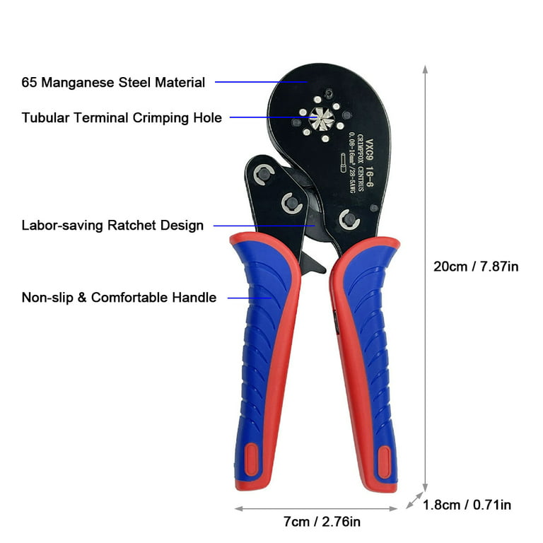Tubular Terminal Crimping Tool 0.08-16Mm² (28-5 Awg) Multifunction  Ratcheting Wire Crimper Pliers Ferrule Crimpers Electrician Hand Tool 