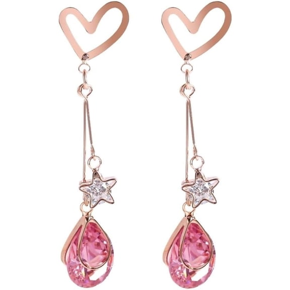 Zephyriana Austrian Crystal Earrings Love Heart Gold Plated Rhinestone Star Teardrop Drop Dangle Earrings Cubic Zirconia Statement Love Earrings for Women
