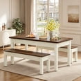 thumbnail image 4 of Fnova 3 Pieces Dining Table Set for 4-6 with 2 Benches, 55" Farmhouse Wood Kitchen Table and Space Saving Tuck Under Benches for Kitchen Dining Room, 4 of 18