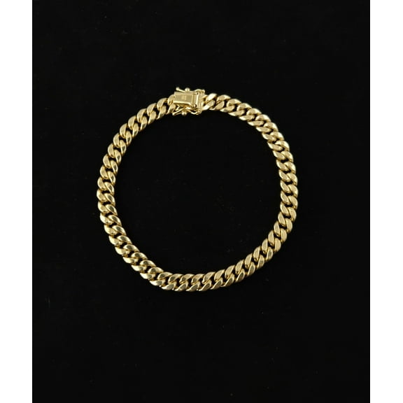 14k Yellow Gold 5.8mm Miami Cuban Chain Bracelet Box Clasp Lock Real 14K Yellow Gold, Men and Women,14k Gold Bracelet, 14k gold miami cuban (Bracelet length:7;)