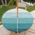 thumbnail image 6 of Round Outdoor Tablecloth with Umbrella Hole and Zipper, Teal Ombre Fitted Table Cover with Elastic Edge for 31-35 Inch, Farmhouse Vintage Wooden Striped Waterproof Patio Tablecoths for Picnic, 6 of 9