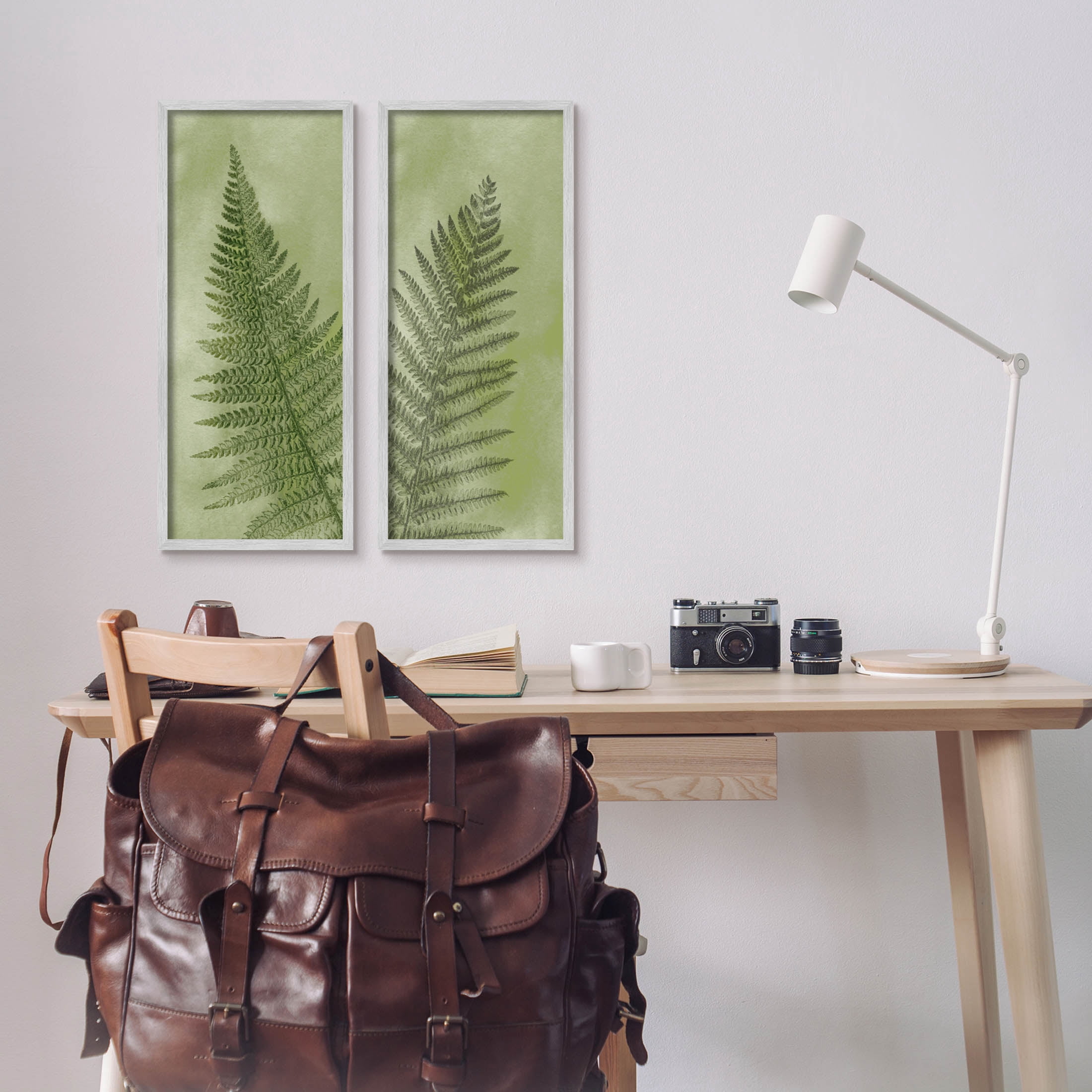Woodland Nature Fern Leaves Botanical & Floral Graphic Art Gray Framed Art Print Wall Art, Set of 2