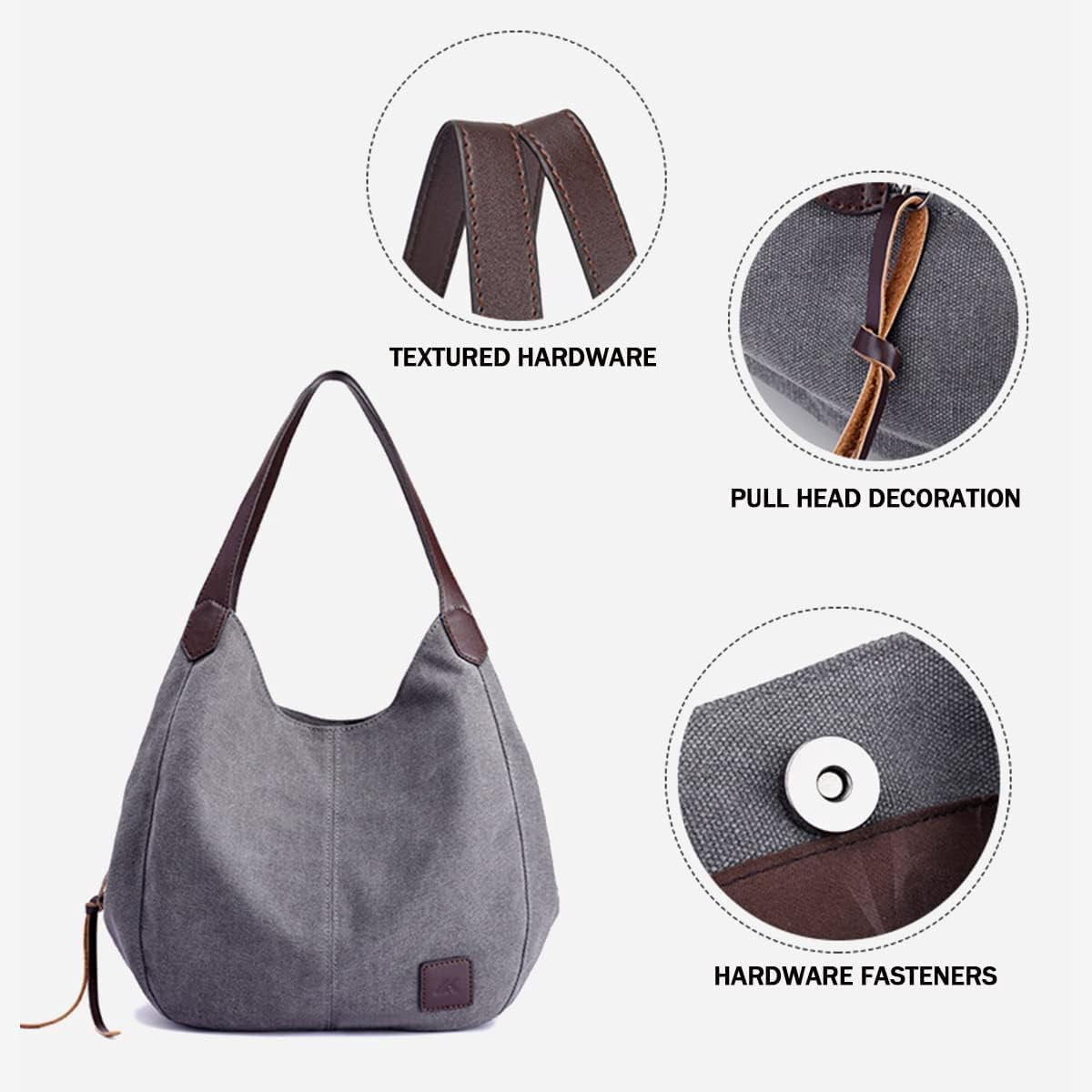 Women Canvas Hobo Purse Multi Pocket Handbags Shoulder Bags Tote Purses