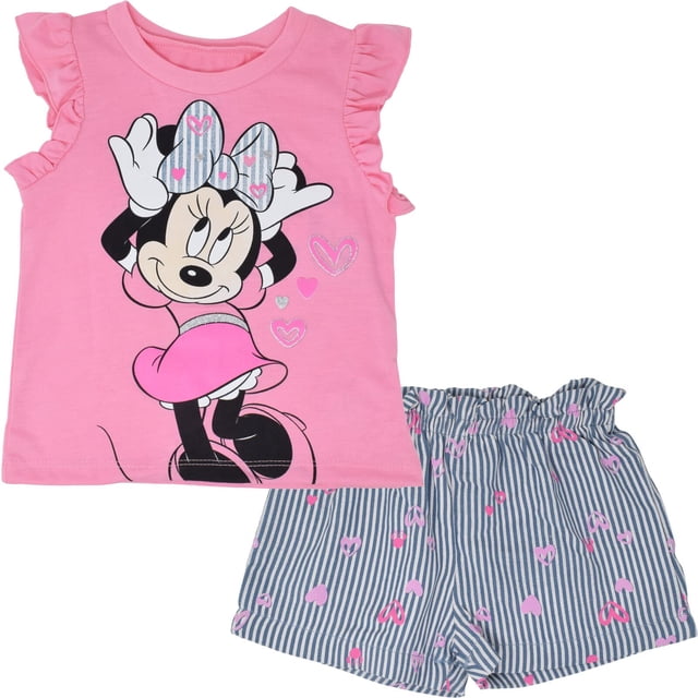 Conjunto de atuendo: camiseta y pantalones cortos de Minnie Mouse de Disney, 3T Girl