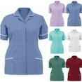 thumbnail image 4 of Loose Fit Tops for Women - Summer Short Sleeve Scrub Nursing Tops Casual Flower Print Workwear Vneck Pockets Uniform, 4 of 4