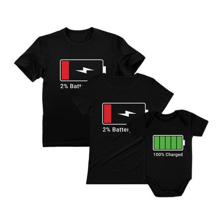 

Mom Dad Baby Matching Outfits 100% Charged Full and Low Battery Family Set Mom Black Large / Dad Black Large / Baby Black 6M (3-6M)