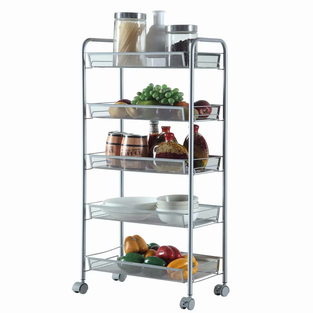 Dljyy Rolling Cart 3-Tier Mesh Utility Cart Mesh Wire Storage Cart with Metal Trolley Cart Wheels Ideal for Bedroom Kitchen Bathroom Garage Office Black 
