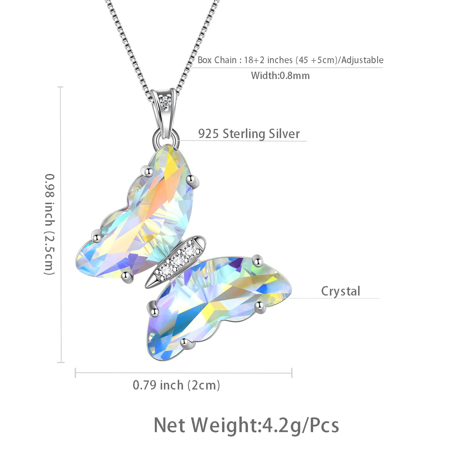 White Butterfly Necklace 925 Sterling Silver April Birthstone Necklace Pendant Jewelry Women Birthday Mother's Day Gifts Juwaliy