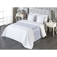 thumbnail image 3 of Ethnic Bed Runner, Traditional Inspired Blossom Like Illustrated Flower Pattern on Plain Backdrop, Decorative Accent Bedding Scarf for Hotels Homes & Guest Rooms, Queen, Ivory Soft Blue, by Ambesonne, 3 of 3