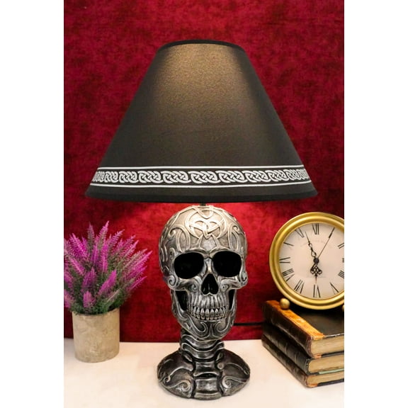 World of Wonders Light of Wisdom Gothic Tribal Skull Table Lamp with Shade