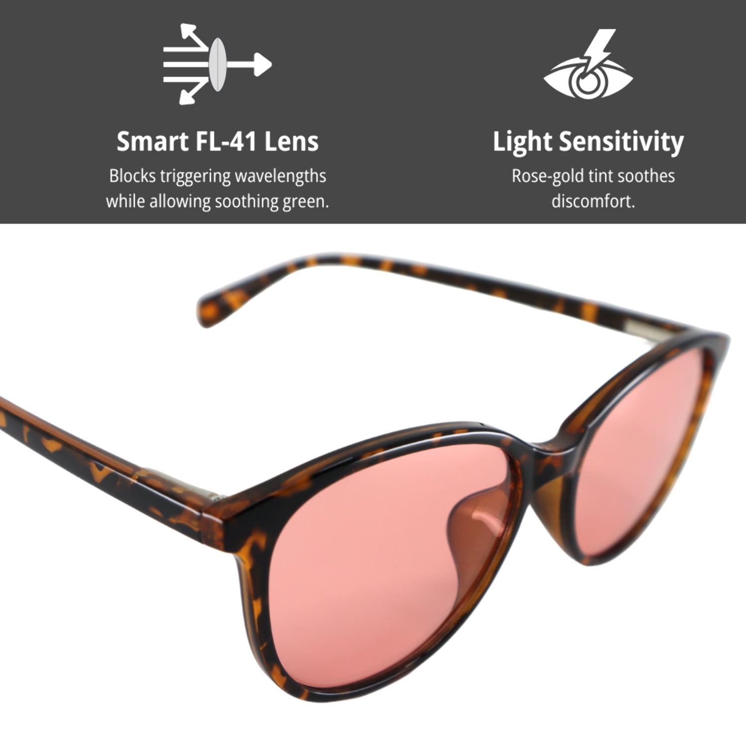 FL-41 Photochromic Migraine Glasses | Indoor/Outdoor | Adapts Automatically to Light: Tortoise Ultralight