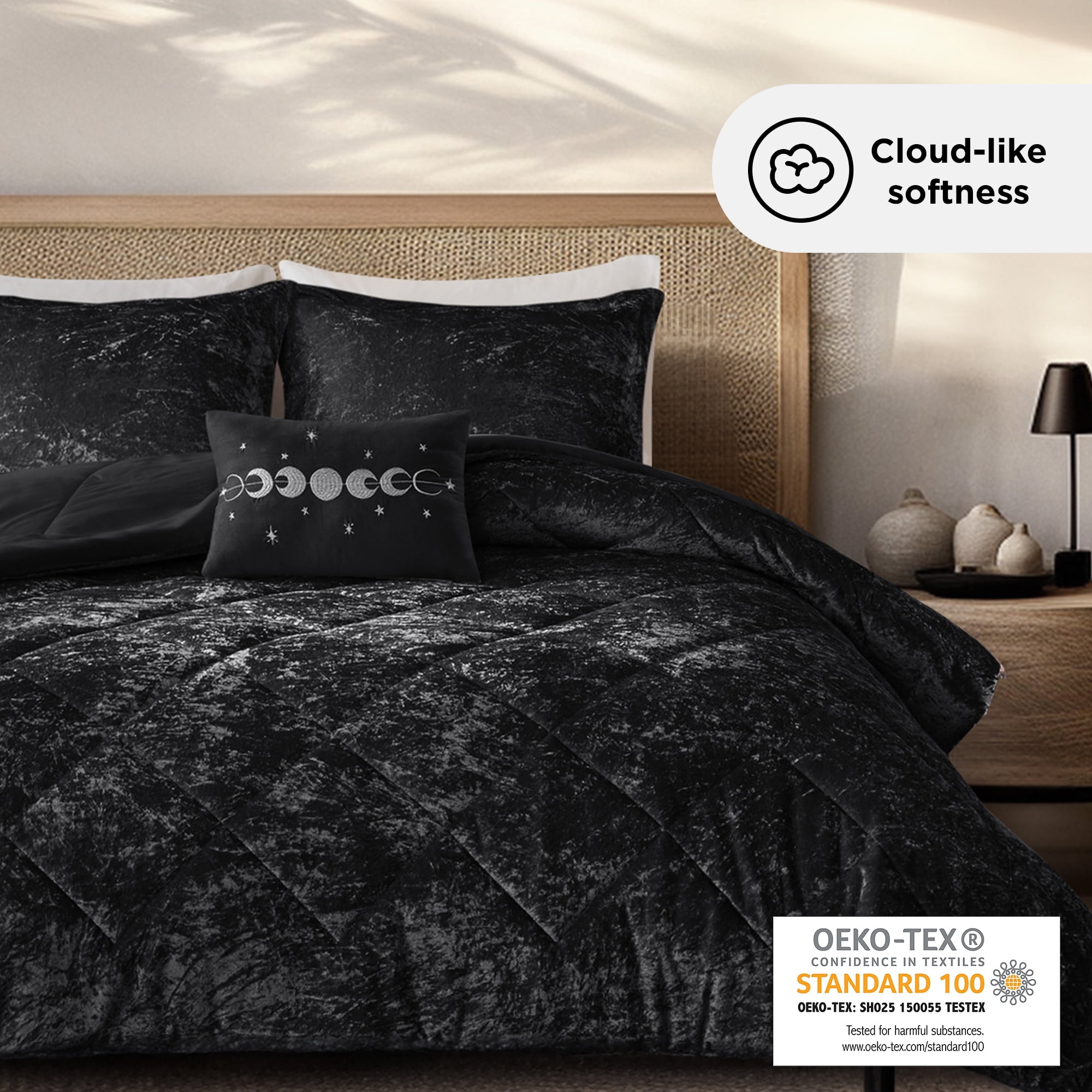 Regency Heights Twin/Twin XL Size Comforter Sets, Velvet Bedding Comforter Set for All Seasons, Black Bedding Set with Decor Pillow for College Dorm, 3-Piece