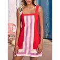 thumbnail image 6 of Women'S Striped Mini Dress Boho Shoulder Strap Sundress Summer Cover Up Dress for Beach Red M, 6 of 8