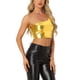 thumbnail image 4 of Top corto metálico para mujer de un solo hombro, ropa de fiesta de Halloween, club, camisetas brillantes holográficas XL doradas, 4 of 6