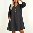thumbnail image 5 of TEAJOPSUU Women's Midi Dresses Cotton Blend Loose Fit V Neck Button Placket Long Sleeve Dresses with Pockets Casual Solid Color Dresses Black, 5 of 7