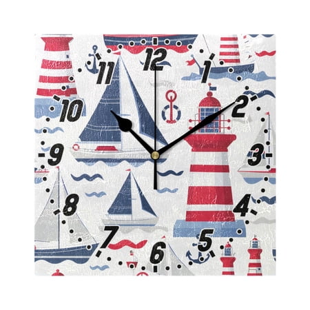 Lighthouse Wave Ship Wall Clock Battery Operated Silent Non-Ticking Bedroom Office Kitchen Home School Decor 7.8(Black)