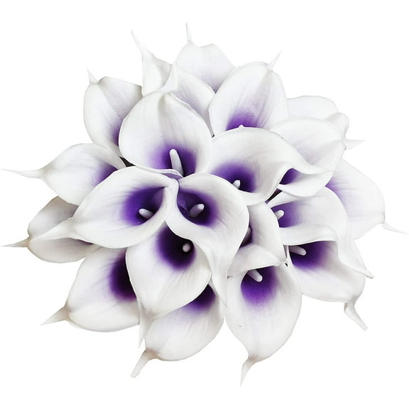 20Pcs Artificial Calla Lily Flower Real Touch Latex Flowers for DIY Wedding Bouquet Party Home Decor (Pure White)