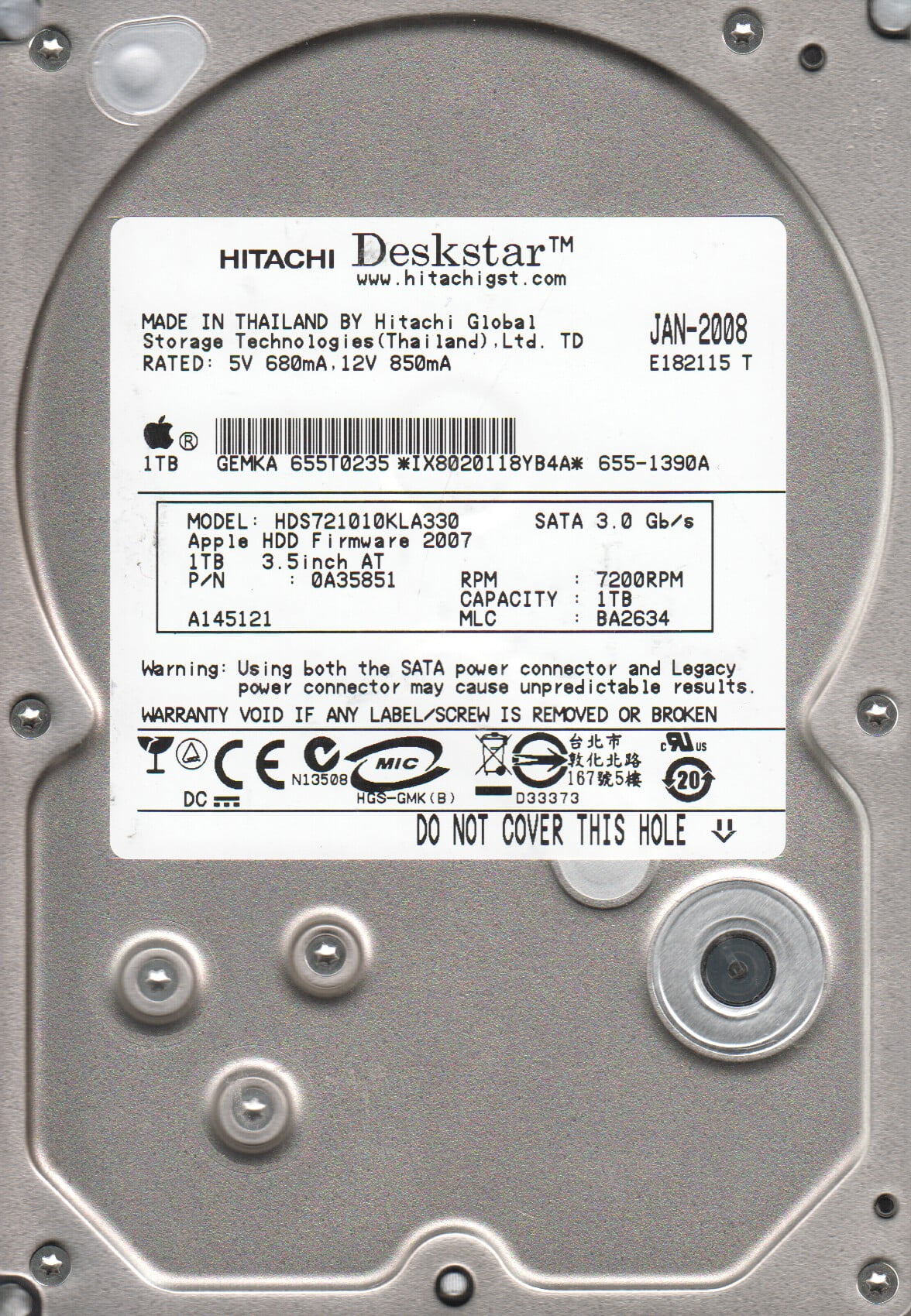 HDS723020BLA642, PN 0F12115, MLC MNR5C0, Hitachi 2TB SATA 3.5 Hard