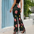thumbnail image 2 of Dark Floral Pretty Pink Pattern Design High Waisted Casual Flared Trousers Summer Home Pants Gift Street Fashion Night Club Big Size Trousers, 2 of 5
