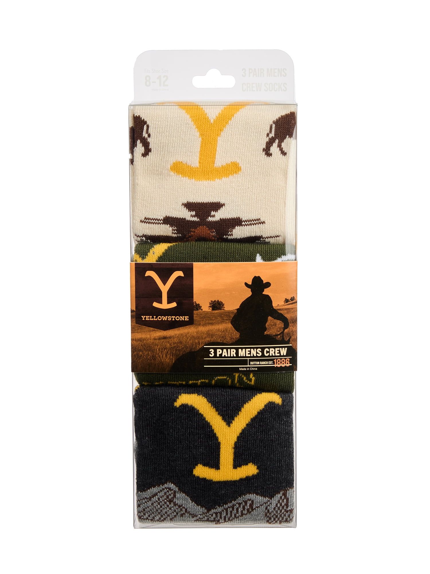 Yellowstone Men's Crew Socks, 3-Pack