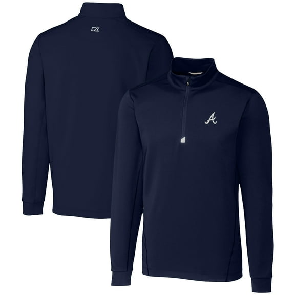 Men's Cutter & Buck  Navy Atlanta Braves Traverse Stretch Quarter-Zip Pullover Top
