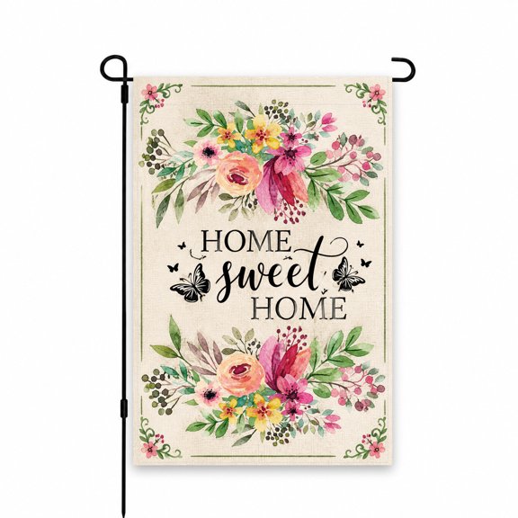 Home Sweet Home Floral Garden Flag 12x18 Inch - Colorful Flowers & Butterflies Design for Yard, Lawn, Patio & Porch Outdoor Decor