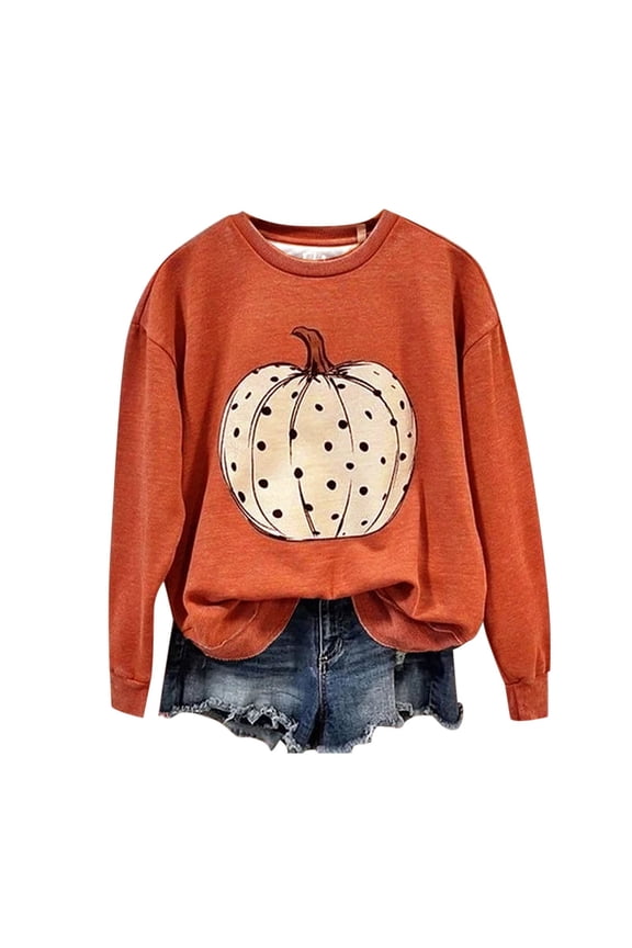 Womens Long Sleeve Hoodies Sweatshirts Winter Fall Sweater Crewneck Cute Pumpkin Print Graphic Ladies Fall Blouses Tops