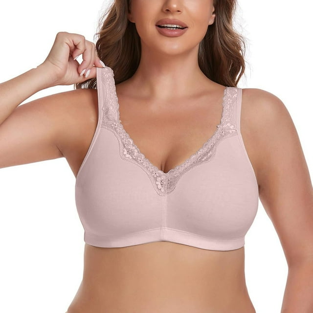 Bras for Women Women's Wireless Plus Size Lace Bra Full Coverage Unlined Cotton Bra 105E