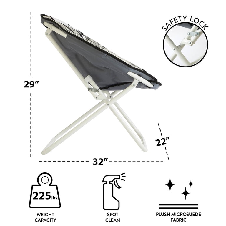 Snoopy Folding Saucer Chair for Teens and Adults, Black and White