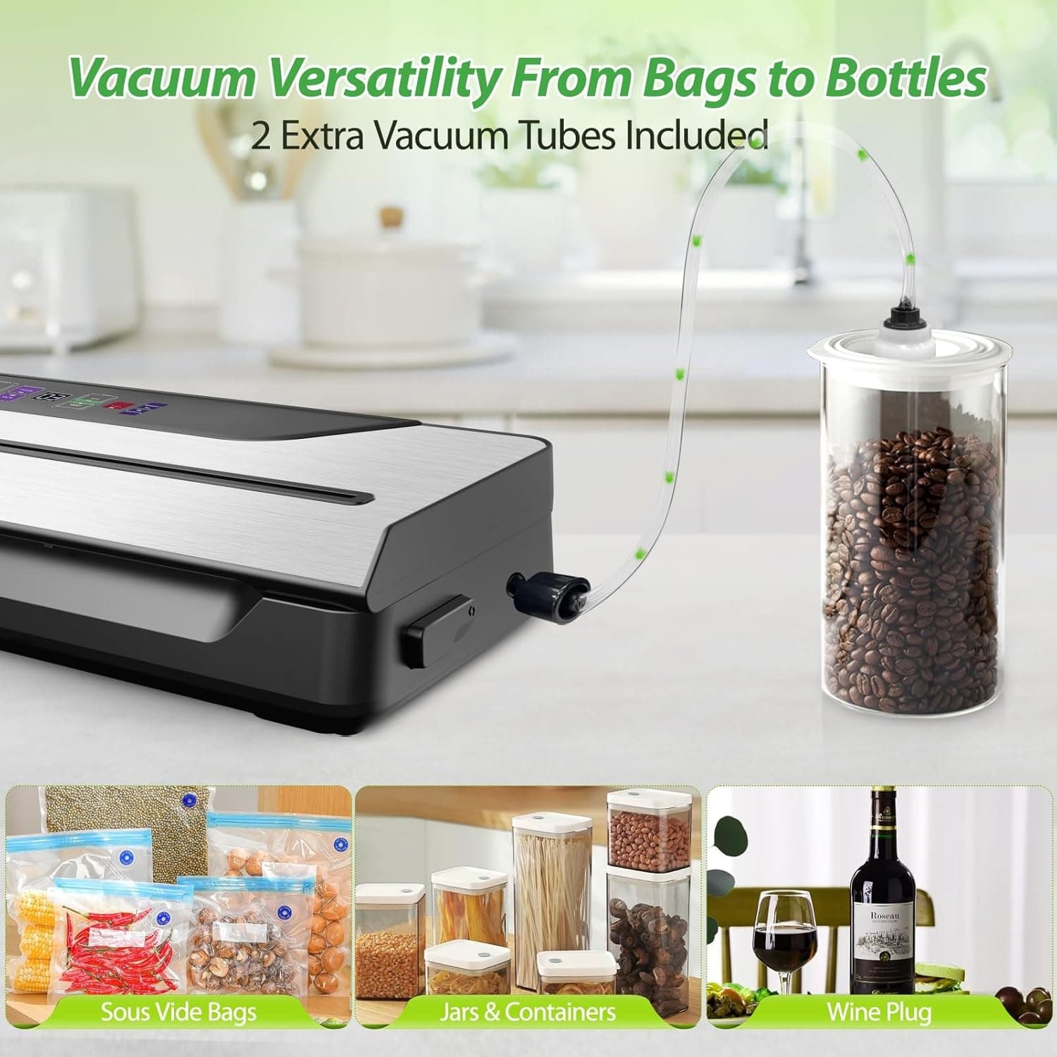 Vacuum Sealer for Food,10-in-1 Food Fresh Saver Vacuum Sealer Machine V30 with Mason Jar Kit,Built-in Cutter,Digital Timer,Dry&Moist Modes,Include Bags&Hoses,Gift for Mom Wife Grandparents Chef