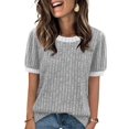 thumbnail image 2 of Women'S Textured Shirts Tops Short Cap Sleeve Shirts Loose Fit Summer Outfits Gray XL, 2 of 7