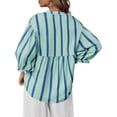 thumbnail image 5 of Wide Striped Sleeve Women Puff Sleeve Loose Blouse V-neck Casual Tops, 5 of 6