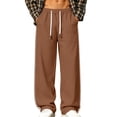 thumbnail image 2 of Babcutegg Wide Leg Pants for Men Drawstring with Pockets Loose Fit Fall Winter Casual Pants Coffee Size XL, 2 of 10