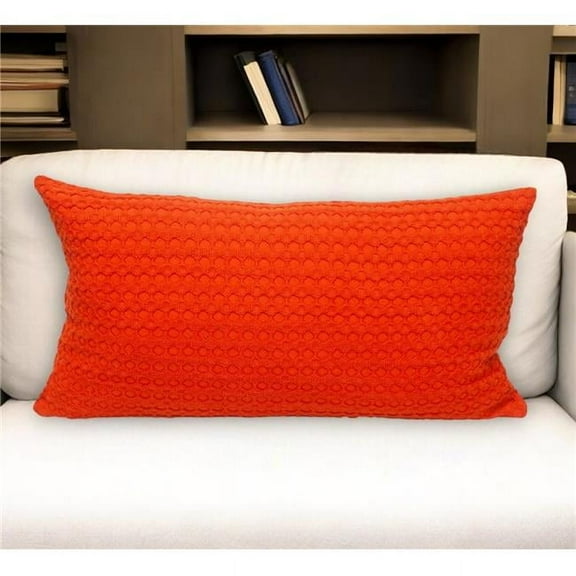 HomeRoots 529259 14 x 26 in. Orange Cotton Lumbar Throw Pillow with Texture