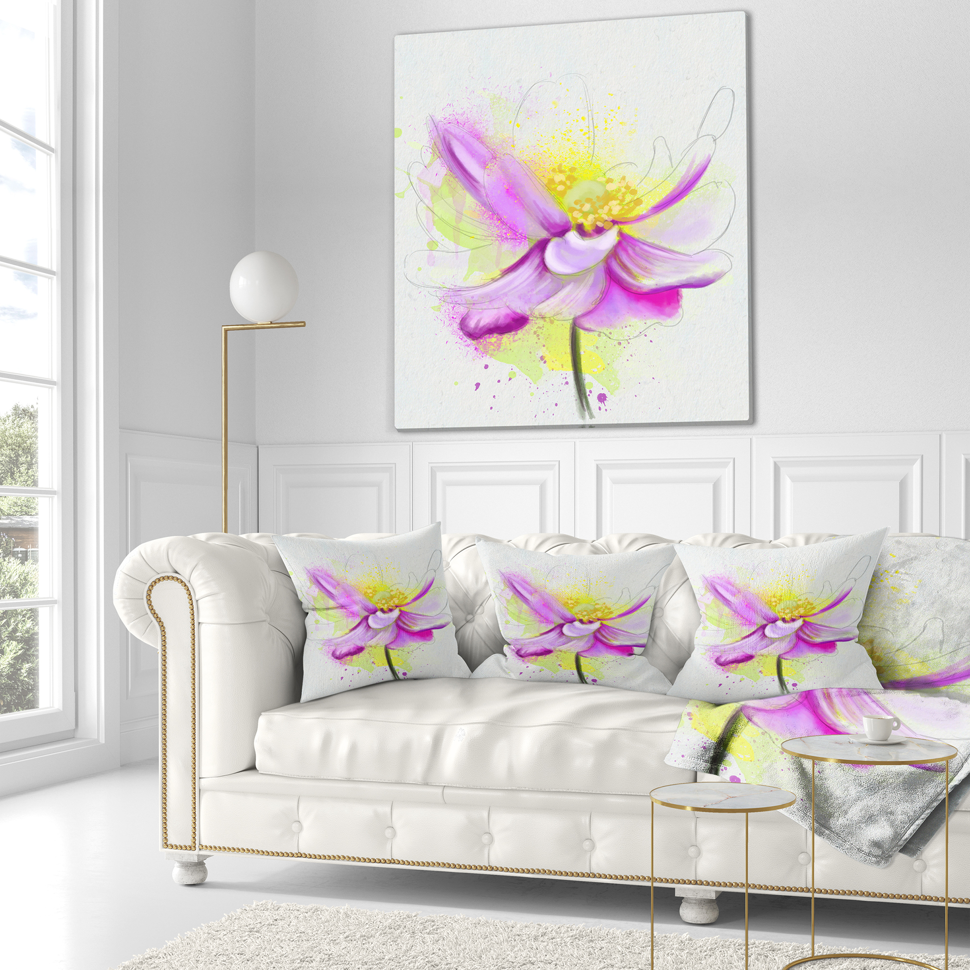 Designart Beautiful Purple Flower with Yellow - Flowers Throw Pillowwork - 16x16