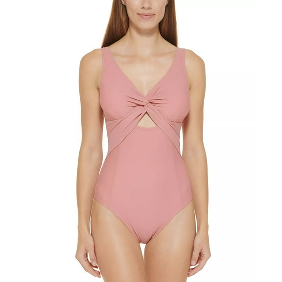 Dkny Women's Peek A Boo Twist One Piece Swimsuit Pink Size 14
