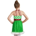 thumbnail image 2 of DPOIS Kids Girls Christmas Costume Halter Sleeveless Striped Ballet Dance Dress Green 6, 2 of 7