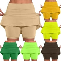Jacenvly New Skirt with Shorts Women Trendy Women's Color Mid-Waist Skirt Pants Sports Shorts Bottoming Skirt Pants Lightweight Womens Sport Skirt Green