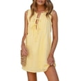 thumbnail image 2 of Female Ruched Mini Dresses Tie Front Layered Dresses Yellow L, 2 of 10
