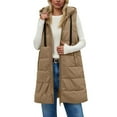 thumbnail image 3 of larppty Long Puffer Vest for Women with Hood Lightweight Sleeveless Down Vest for Spring, Fall & Winter (Khaki, XL), 3 of 5