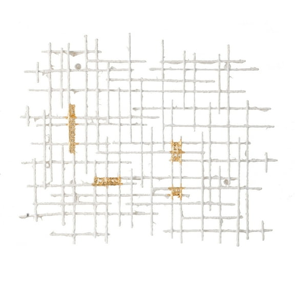 Grid Patterned Geometric Wall D?cor - 32" x 1.5" x 26" - Large - White/Gold