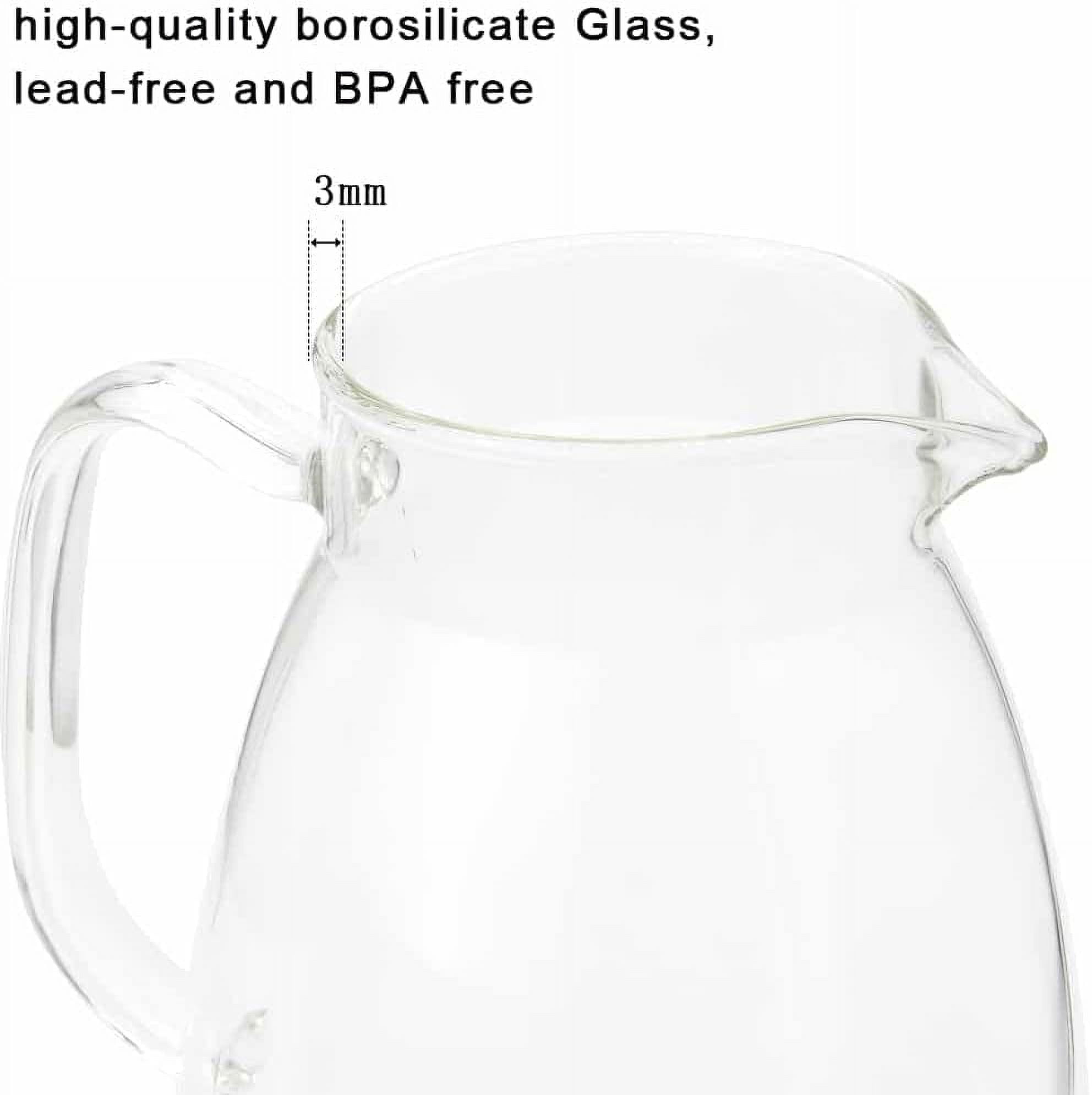 Glass Pitcher with Lid and Handle, 34/54Oz Clear Water Pitcher With Bamboo  Lids,Hot/Cold Water Carafe,Wide Mouth Spout Water Jug,Large Capacity Glass