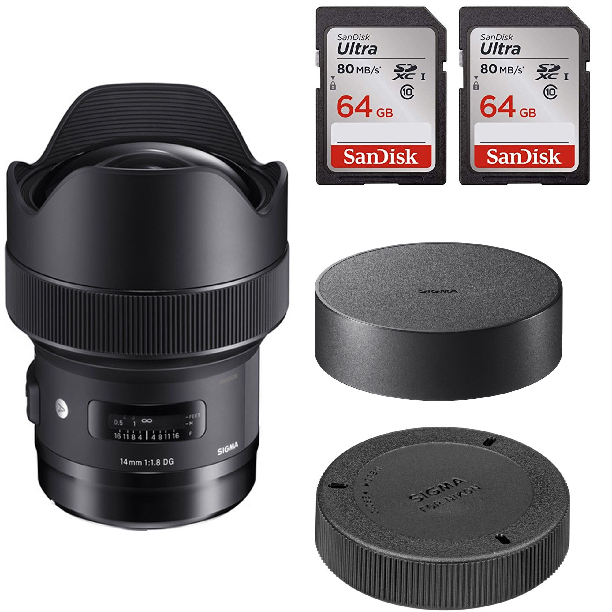 Sigma 14mm f/1.8 DG HSM Art Lens for Nikon F with 2x Sandisk 64GB ...