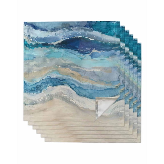 nqOlkjepod Blue Coastal Cloth Napkins Set of 6 Reusable Dinner Napkins, Summer Beach Nautical Abstract Art Cocktail Napkin Washable Table Napkins for Wedding/Holiday Party/Baby Shower 20"x20"
