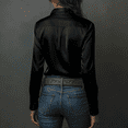 thumbnail image 3 of Womens Soft Satin Silk Leopard Button Down Shirts for Women Silky Long Sleeve Work Shirt Dress Blouses Tops Black XL, 3 of 3