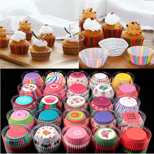 Xihbxyly Moldes de Papel para Pasteles, Ecológicos, Aptos para Horno, Diseño Atractivo, 100 Unidades, para Magdalenas de Chocolate, Postres para Fiestas, 3,2 Cm de Alto y 5 Cm de Diámetro.