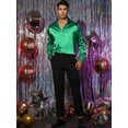thumbnail image 2 of Unique Bargains Men's Satin V Neck Long Sleeves Button Down Prom Shirts XL Green, 2 of 6