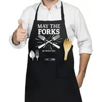 Funny Aprons for Men Grilling Apron for Dad Husband Gifts Polyester Sleeveless BBQ Apron for Household Cleaning Cooking Chef Aprons with Pockets - May The Forks Be With You Black
